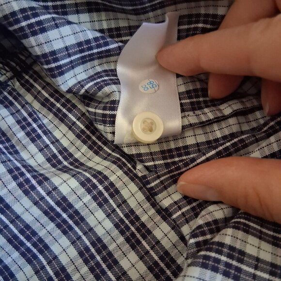 Everlane Women's XS Blue Plaid Mock Neck Cotton Midi Dress - Picture 8 of 13